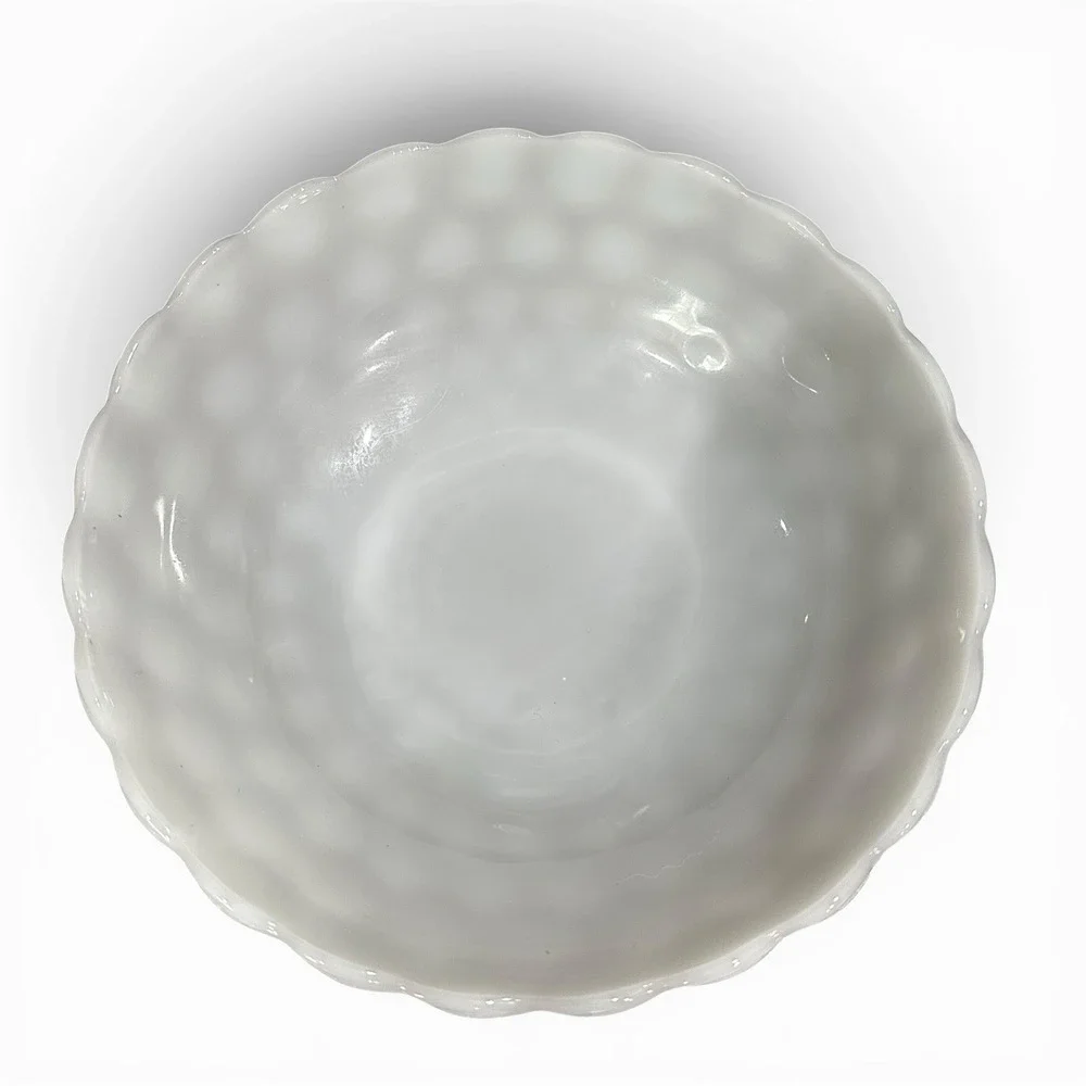 Vintage 1960s Anchor Hocking Bubble Milk Glass Serving Fruit Candy Bowl Cottage